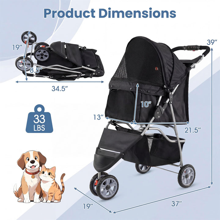 Giantex 3 Wheel Foldable Dog Stroller for Small Dogs Cats