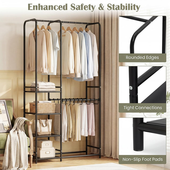 Giantex Heavy-Duty Metal Clothing Rack with 2 Hanging Rods &amp; 4 Storage Shelves