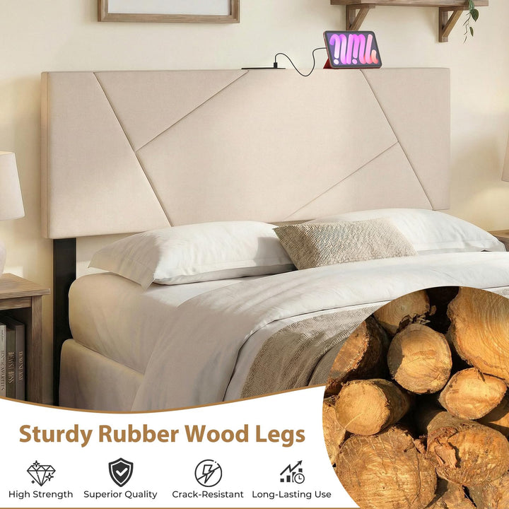 Giantex Geometric Upholstered Head Board with 2 AC Outlets for Queen and Full Size Bed