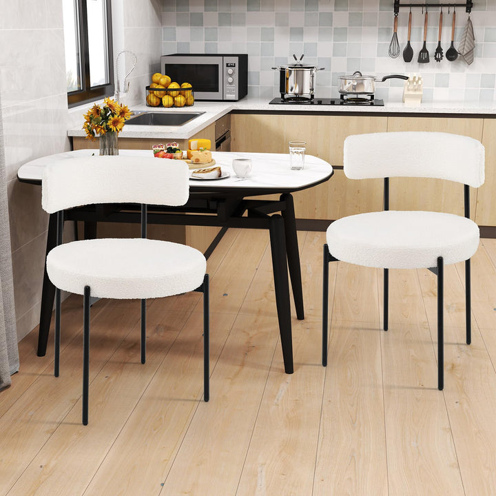 Giantex Sherpa Dining Chairs Set of 4, Upholstered Round Kitchen Chairs with Curved Backrest &amp; Metal Legs