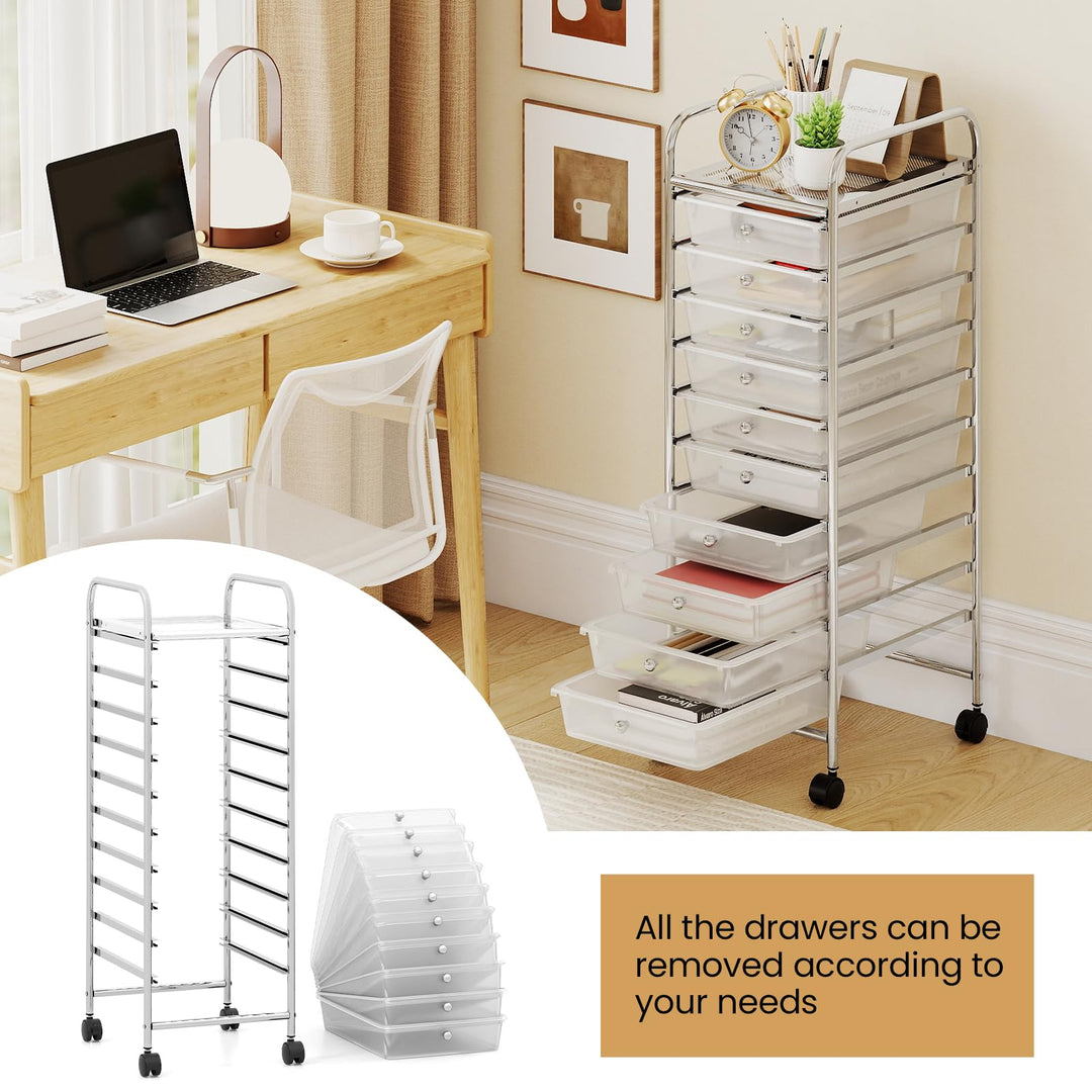 Giantex 10-Drawer Rolling Storage Cart with Metal Frame and Lockable Universal Wheels
