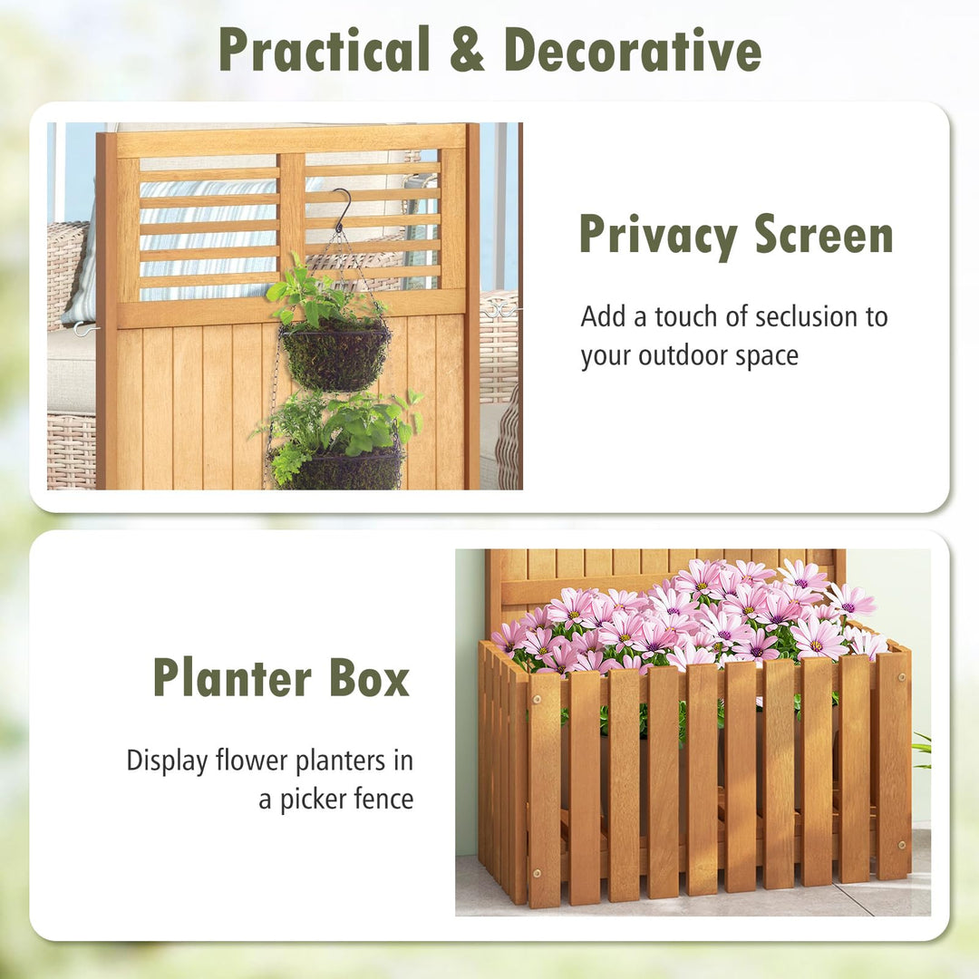 Giantex Set of 1/2 Raised Garden Bed with Trellis, 41” Wooden Potted Plant Box w/Privacy Screen