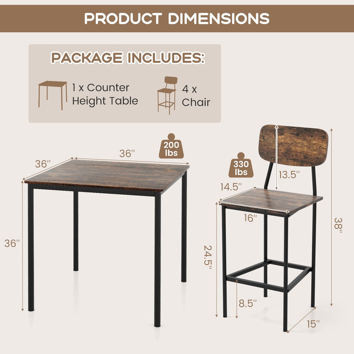Giantex 5-Piece Dining Table Set W/Counter Height Table &amp; 4 Bar Stools