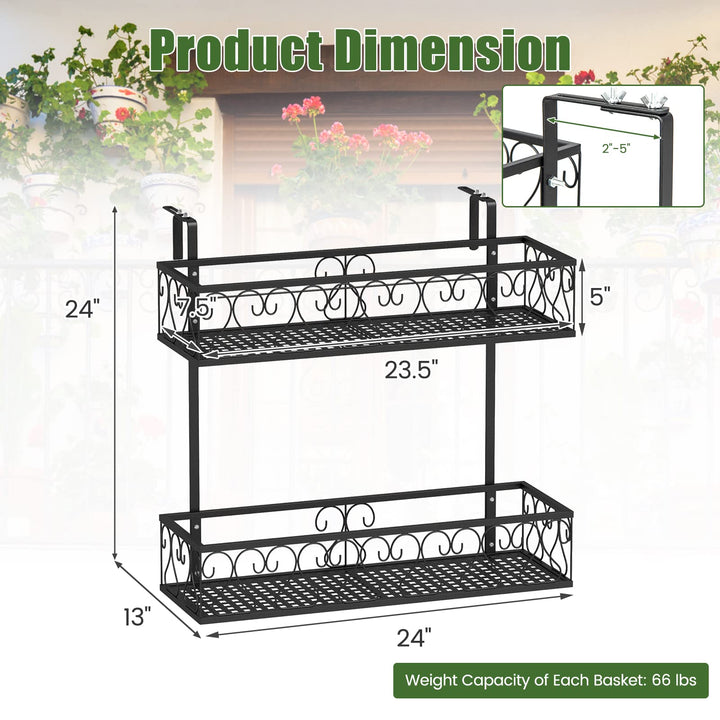 Giantex Balcoy Flower Pot Stand Rack w/ Adjustable Hooks &amp; 2 Planter Baskets