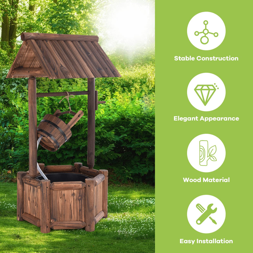 Giantex Wishing Well Water Fountain Rustic Wooden Outdoor Garden Decorative Fountain Backyard w/ Electric Pump