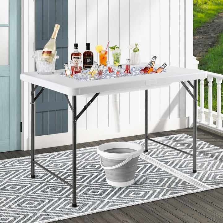 Giantex Foldable Ice Bin Table with Drain &amp; Bucket