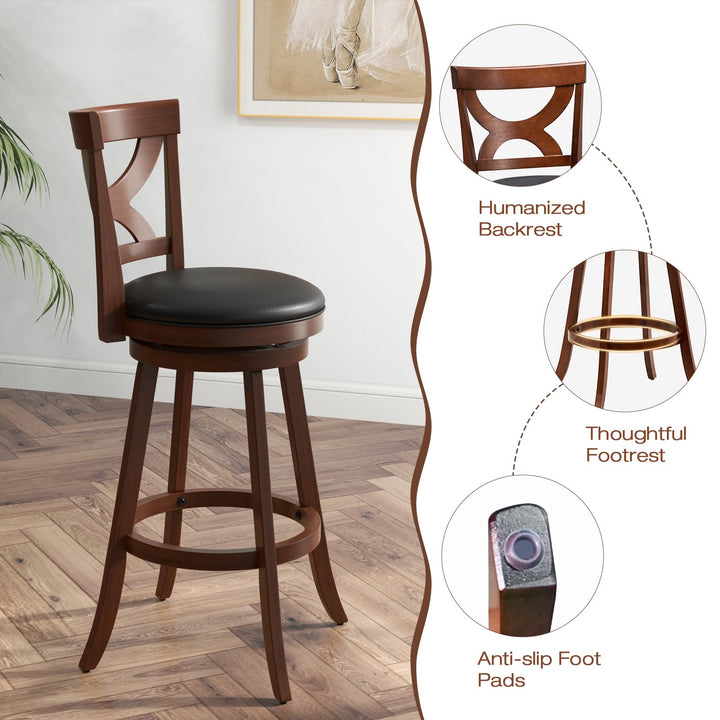 Giantex Bar Stools Set of 2, 30.5" Counter Height Bar Dining Chairs with Back &amp; Footrest, Rubber Wood Frame
