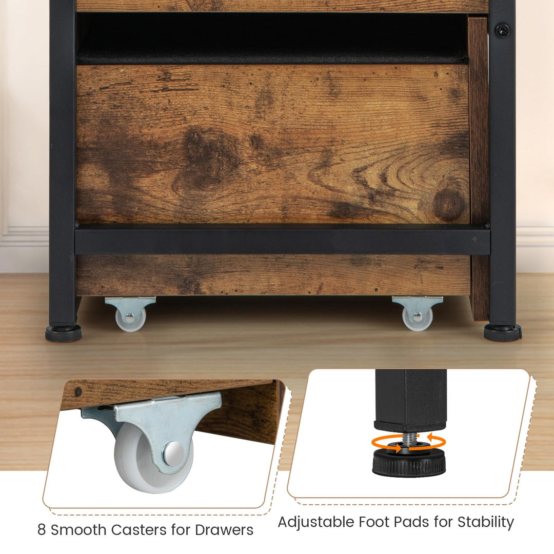 Giantex Storage Bench with Flip Top Storage Chest, 2 Rolling Drawers (Rustic Brown)