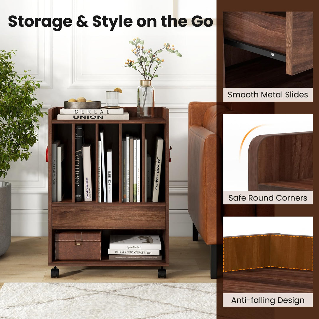 Giantex Record Player Stand, Rolling Turntable Stand with Drawer, Hook &amp; Lockable Wheels