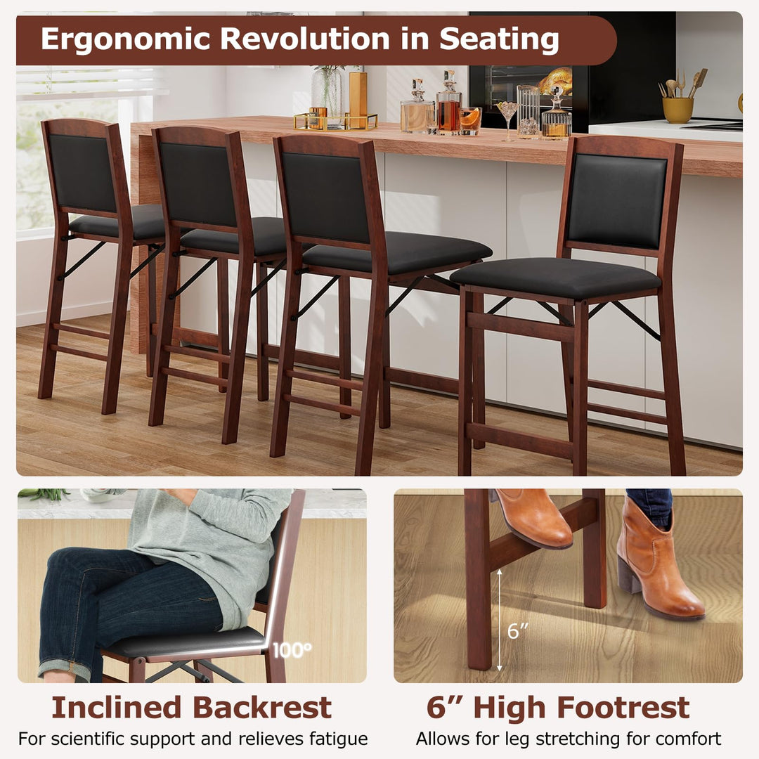 Giantex Folding Counter Height Bar Stools Set of 2/4, 24.5" Farmhouse Barstools w/Padded Back &amp; Seat