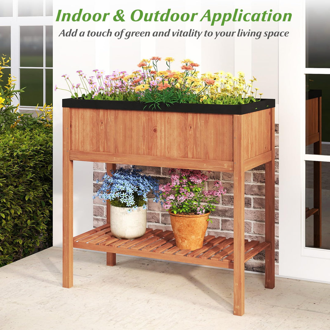 Giantex 40"x20"x39" Raised Garden Bed Wood Planter Box with Plant Stand &amp; Black Liner