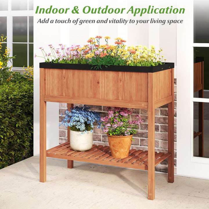 Giantex 40"x20"x39" Raised Garden Bed Wood Planter Box with Plant Stand &amp; Black Liner
