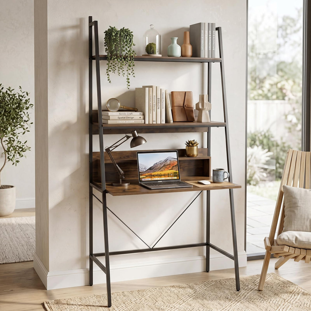 Giantex 3-Tier Ladder Computer Desk | Bookcase Stand Shelf with Storage Shelves and Metal Frame