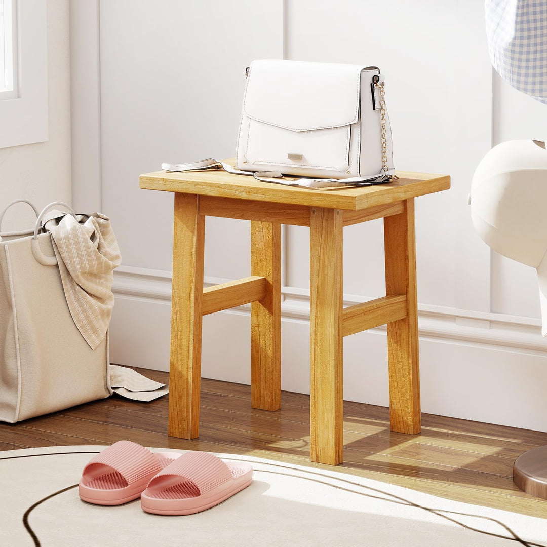 Giantex Solid Teak Shower Bench Stool for Bathroom with Water-Resistant Finish 18&