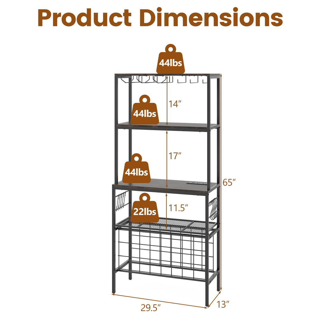 Giantex Wine Rack Freestanding Floor Wine Bar Cabinet w/Power Outlet &amp; RGB Light