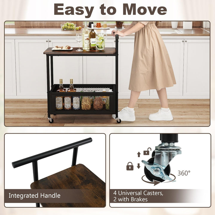 Giantex Rolling End Table with Handle 2-Tier Sofa Side Table with Open Shelf &amp; Mesh Basket