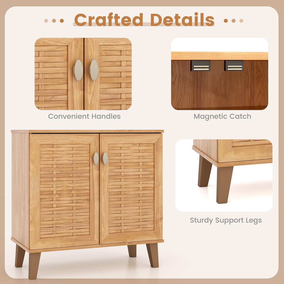 Giantex Shoe Cabinet with Doors, 4-Tier Farmhouse Shoe Storage Cabinet with 3 Adjustable Shelves