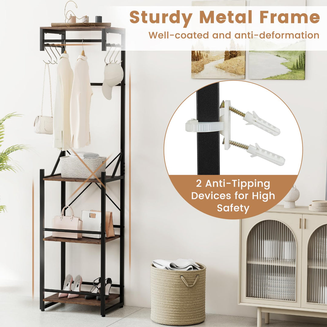 Giantex Freestanding Coat Rack with 4 Storage Shelves and 6 Hooks