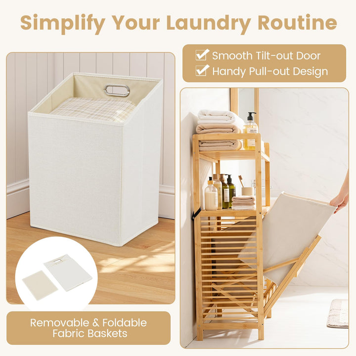 Giantex Double Tilt Out Laundry Hamper w/2-Tier Storage Shelf