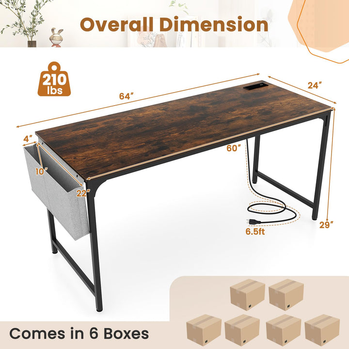 Giantex 30 FT Conference Table with Charging Station, 60" x 24" Rectangular Large Meeting Room Desk with Storage Bag &amp; Hook