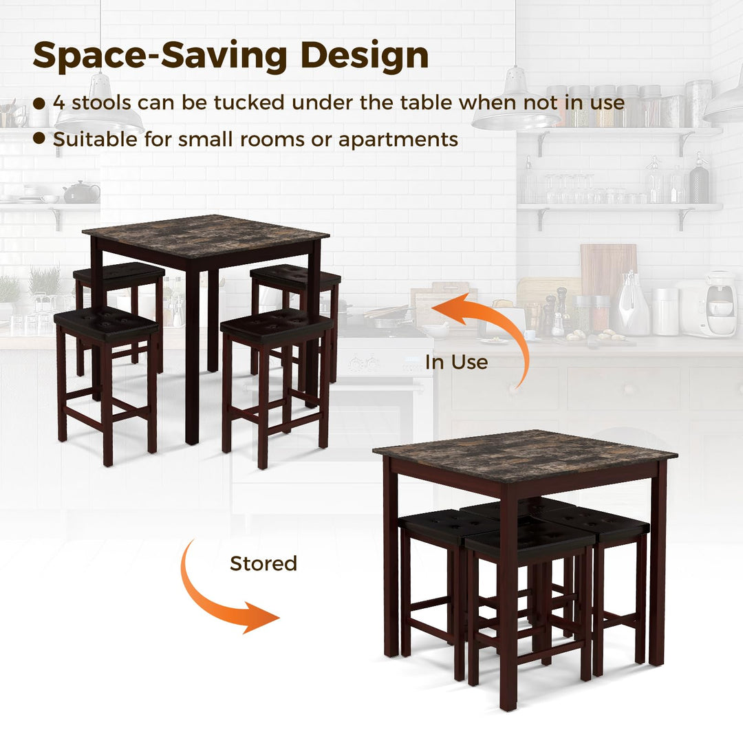 5-Piece Bar Table Set Counter-Height Dining Table and 4 Bar Stools-Brown &amp; White
