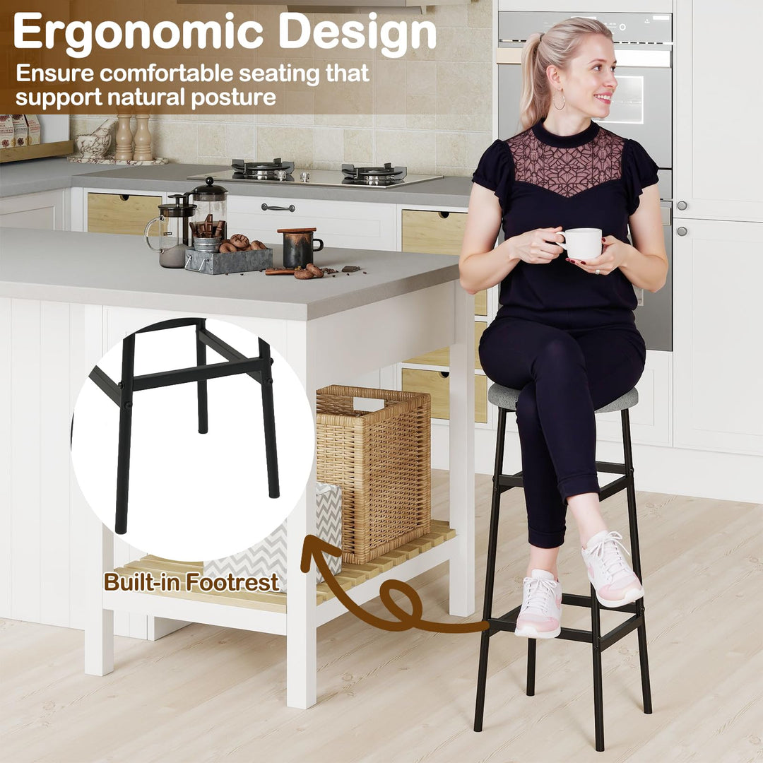Giantex 29 Inch Bar Stools Set of 2/4 Upholstered Round Backless Bar Height Chairs with Sturdy Metal Frame and Footrest