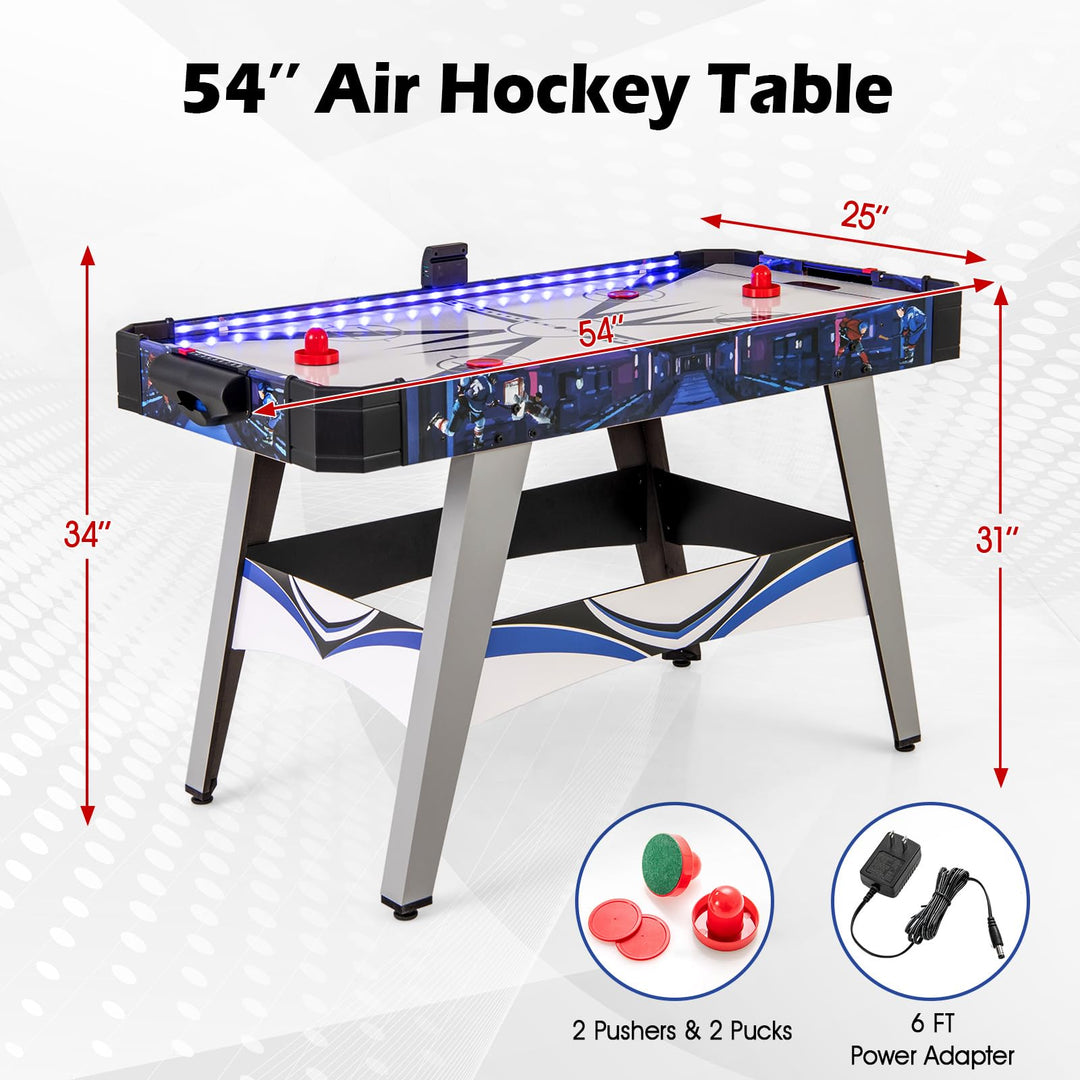Giantex 54" Air Hockey Table - Arcade Hockey Table Gaming Set w/LED Electronic Scoring &amp; Lights, 2 Pucks, 2 Pushers