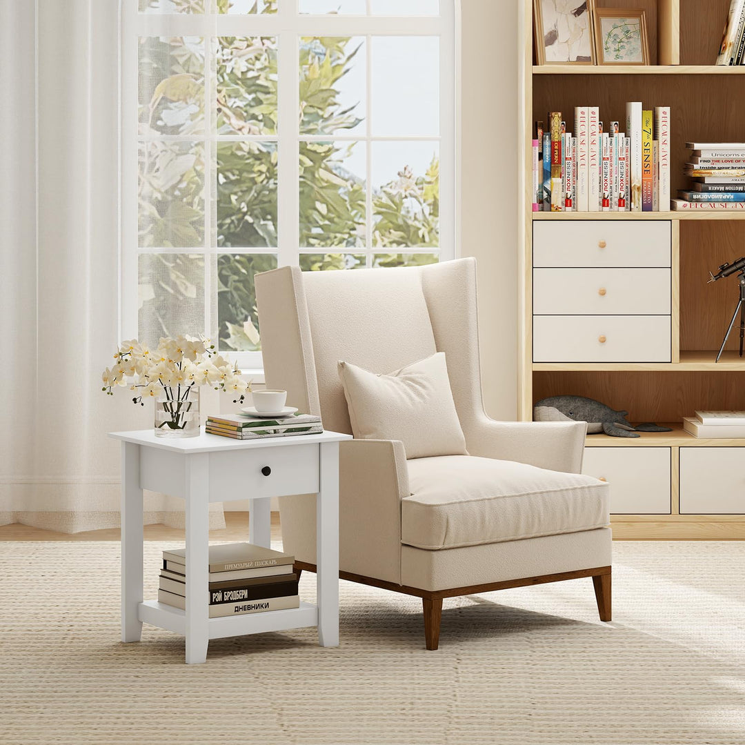 Giantex Nightstand with Drawer 2-Tier Modern Bedside Table with Open Shelf and Storage