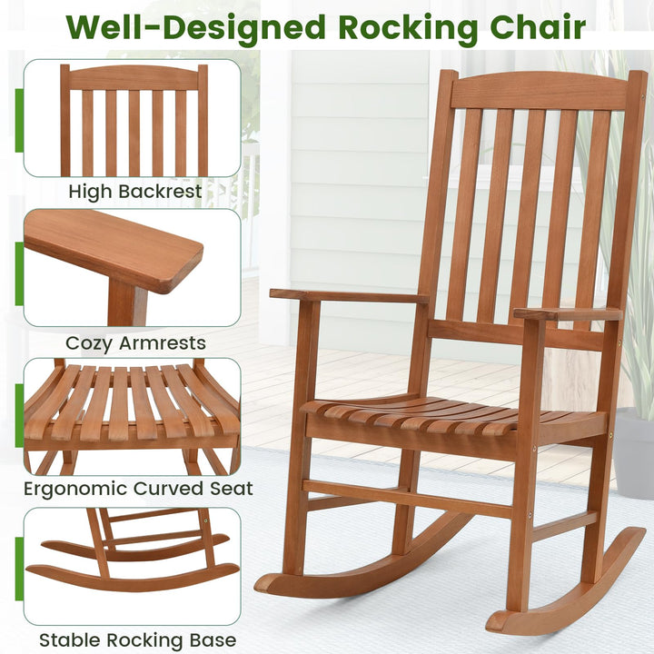Giantex Wood Outdoor Rocking Chair - Eucalyptus Rocker Chair with Stable &amp; Safe Rocking Base