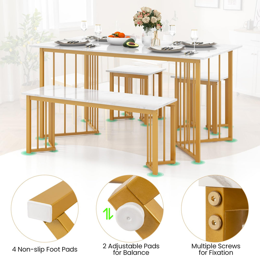 Giantex 4-Piece Dining Table Set for 4, Kitchen Table Chairs Set with Bench &amp; 2 Stools