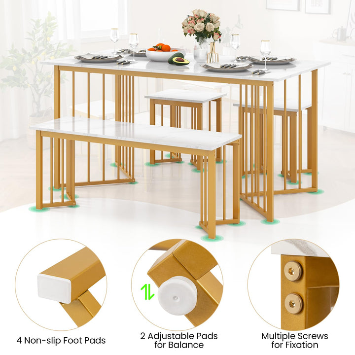 Giantex 4-Piece Dining Table Set for 4, Kitchen Table Chairs Set with Bench &amp; 2 Stools
