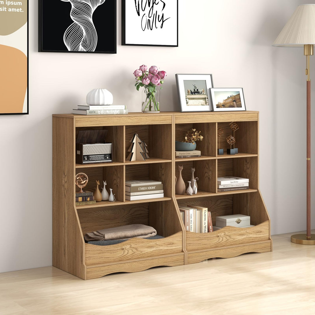 Giantex Storage Cabinet, Small Bookshelf, Short Bookcase with 4 Open Storage Cube &amp; Bottom Compartment