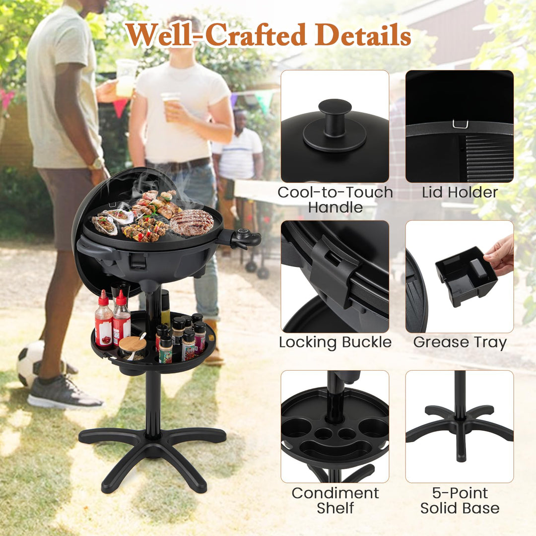 Giantex 1200W Electric BBQ Grills Outdoor Cooking with Lid &amp; Thermometer