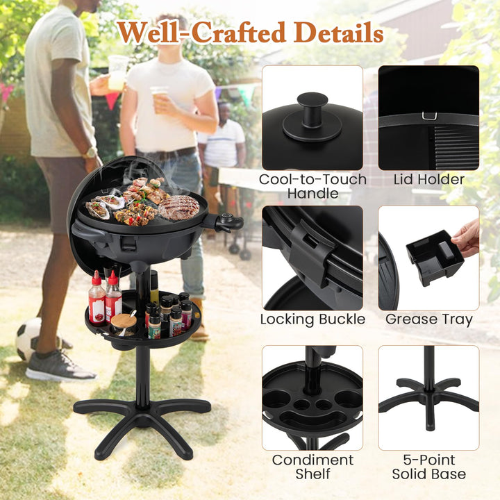 Giantex 1200W Electric BBQ Grills Outdoor Cooking with Lid &amp; Thermometer