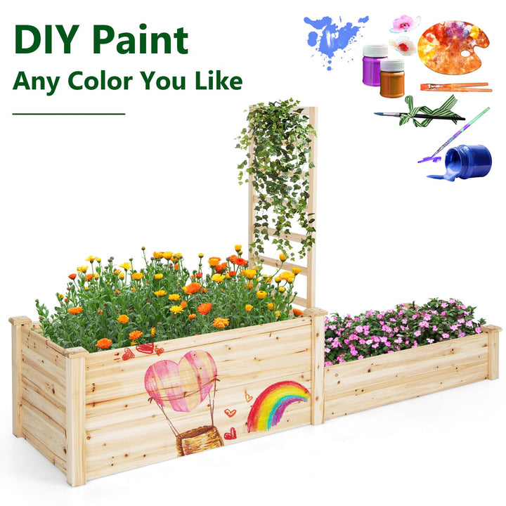 Giantex Raised Garden Bed with Trellis, Set of 2 Wood Shallow &amp; Deep Planter Box for Climbing Plants