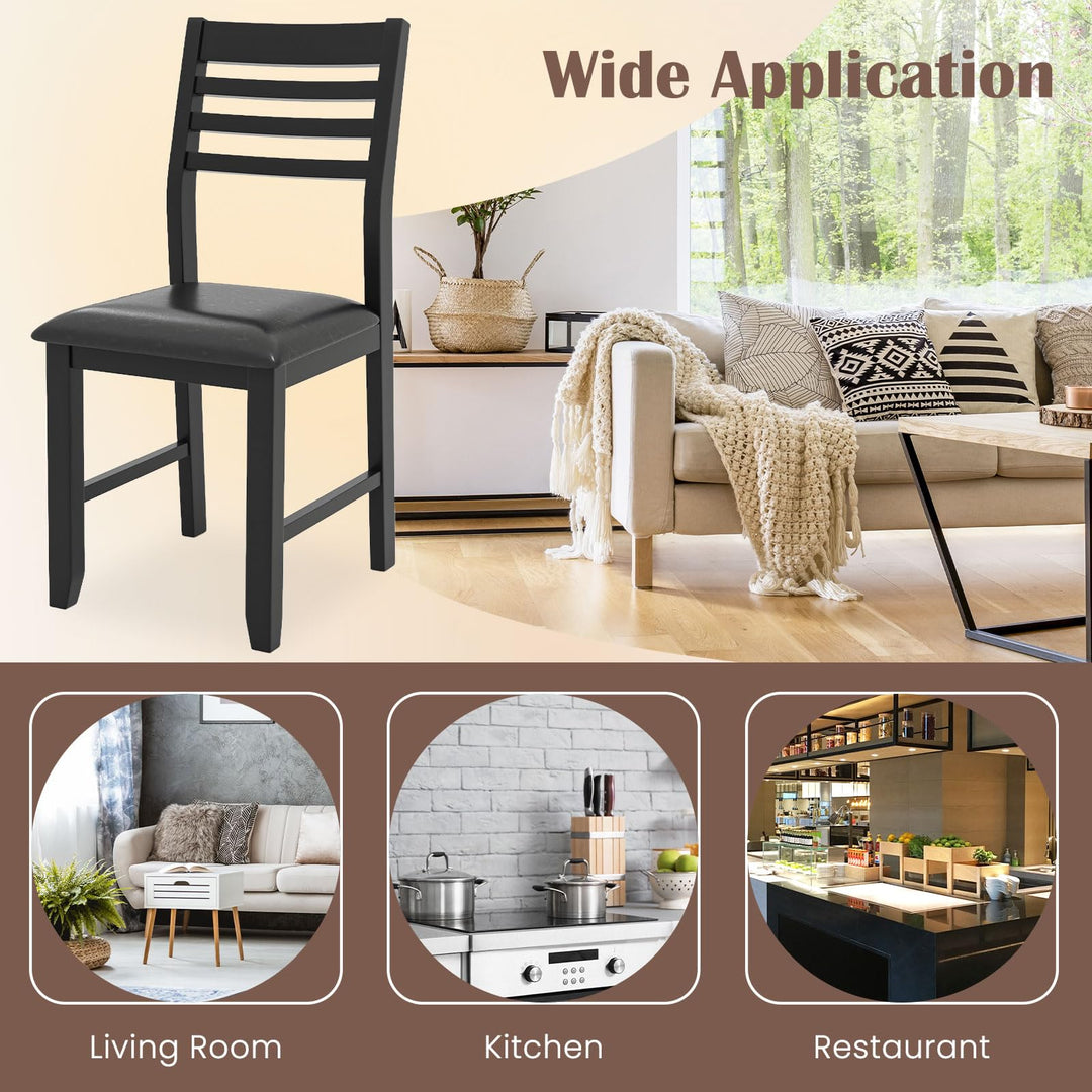Giantex Dining Chairs Black, Faux Leather Upholstered Kitchen Chairs w/Padded Seat &amp; Ladder Back