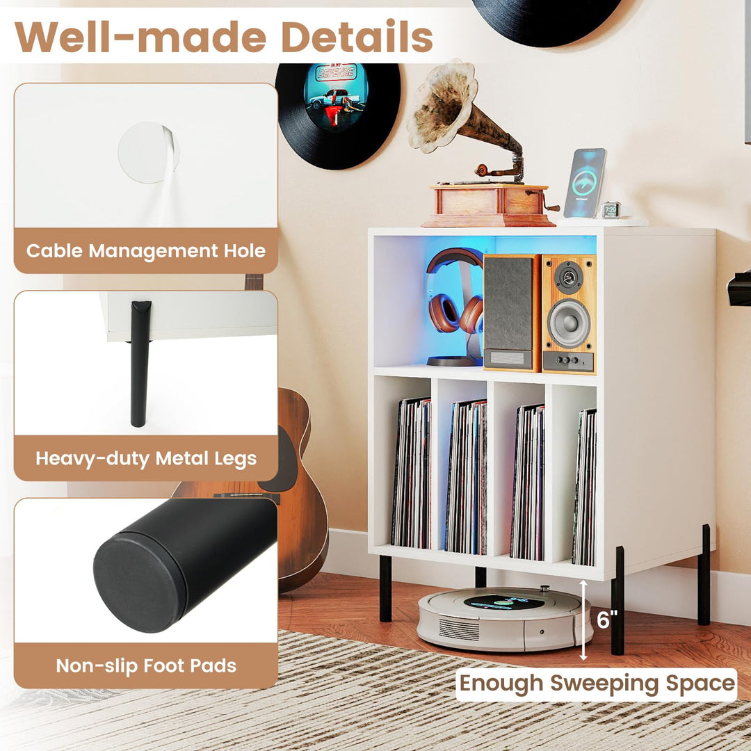 Giantex Record Player Stand with LED Lights &amp; Charging Station