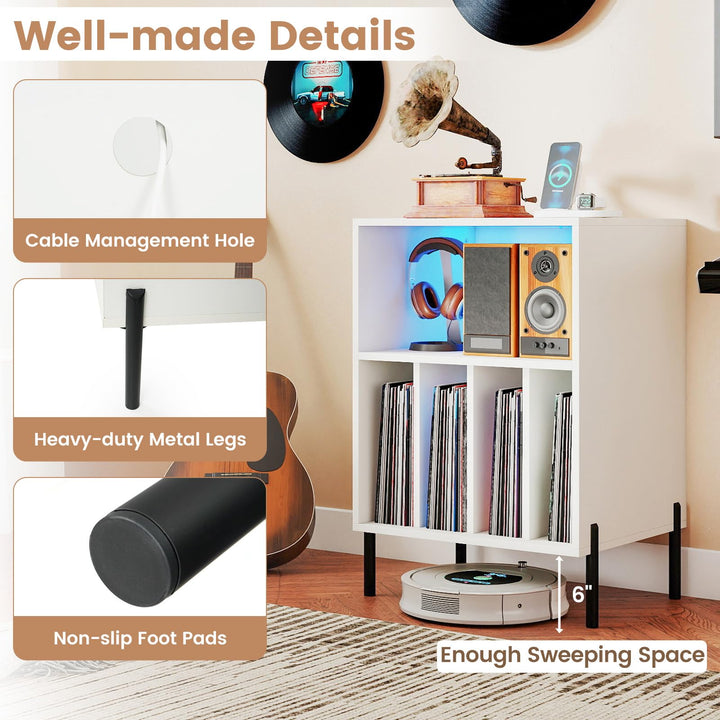 Giantex Record Player Stand with LED Lights &amp; Charging Station