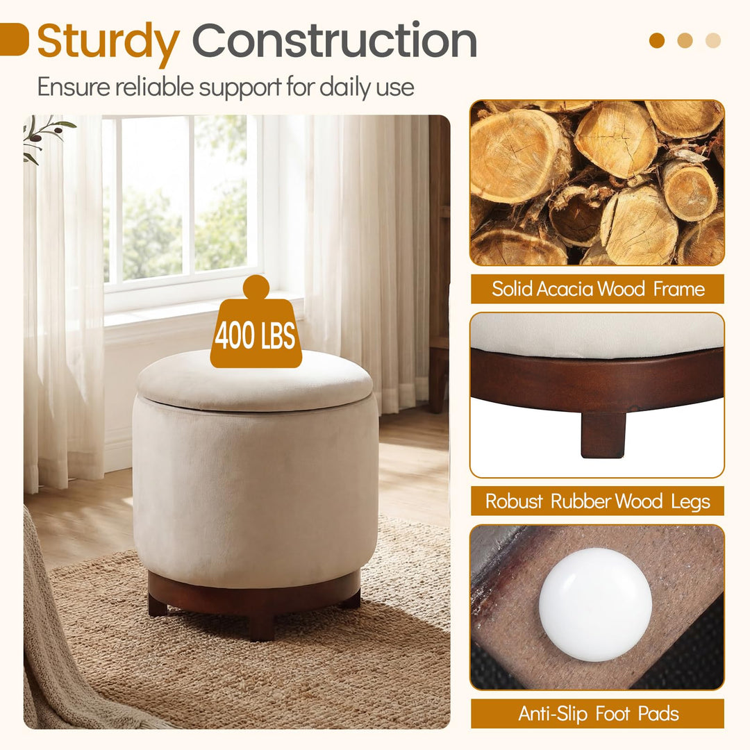 Giantex Round Ottoman with Storage 360° Swivel Velvet Vanity Stool