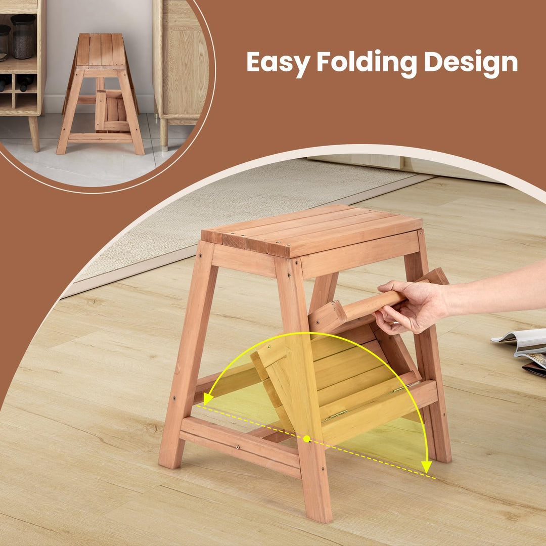 Giantex Folding Step Stool, Wooden 2-Step Stool for Kids &amp; Adults, Holds up to 550Lbs