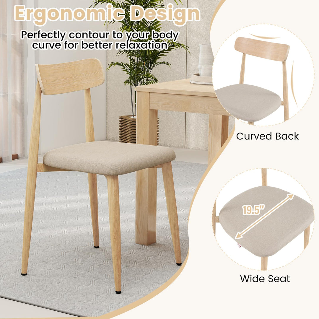 Giantex Linen Fabric Upholstered Modern Dining Chair Set of 2/4 with Padded Seat and Curved Back