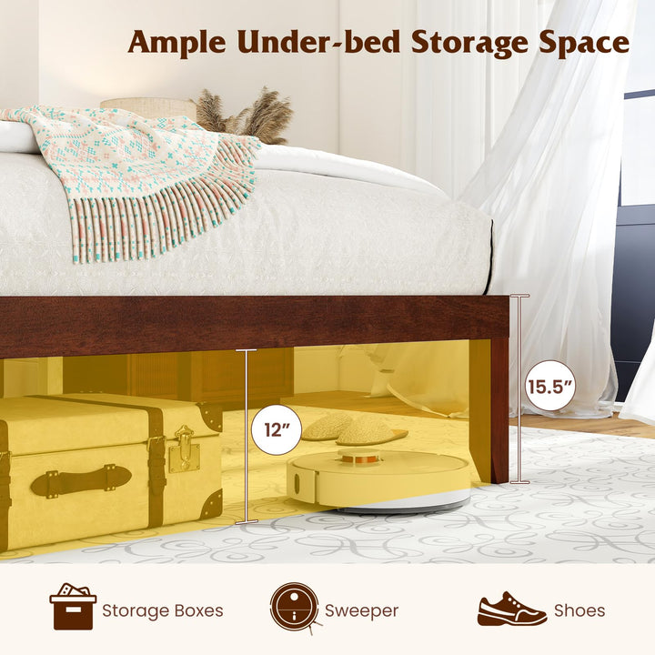 Giantex Queen/Full/Twin Size Platform Bed with Retro Headboard Mid Century Modern Bed Frame with Wood Slat Support