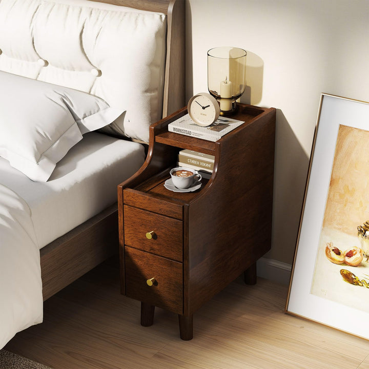 Giantex Narrow Nightstand with 2 Drawers for Small Spaces (1/2)