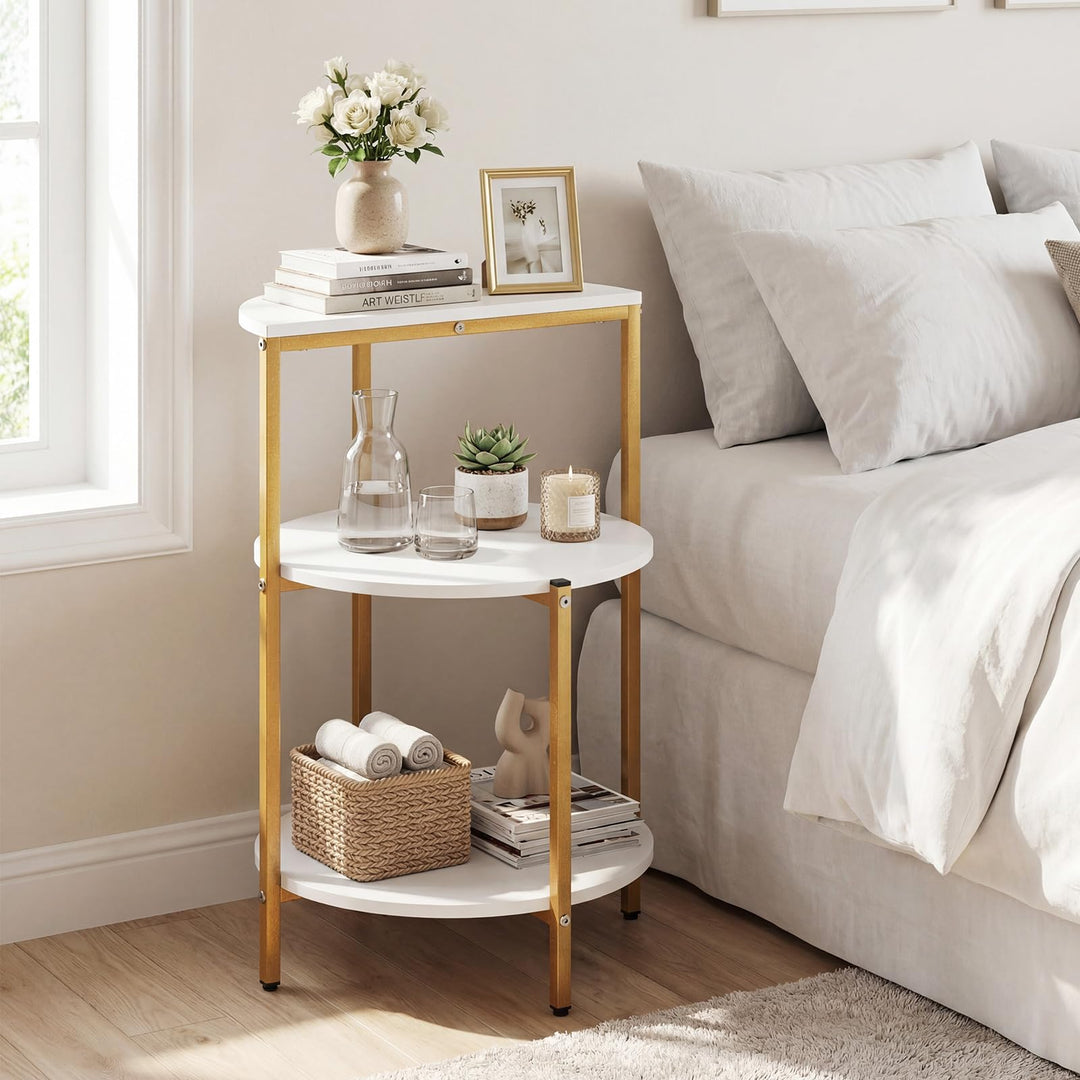Giantex 3-Tier Round Side Table - Wood Bedside Sofa End Table with Storage Shelves &amp; Metal Frame
