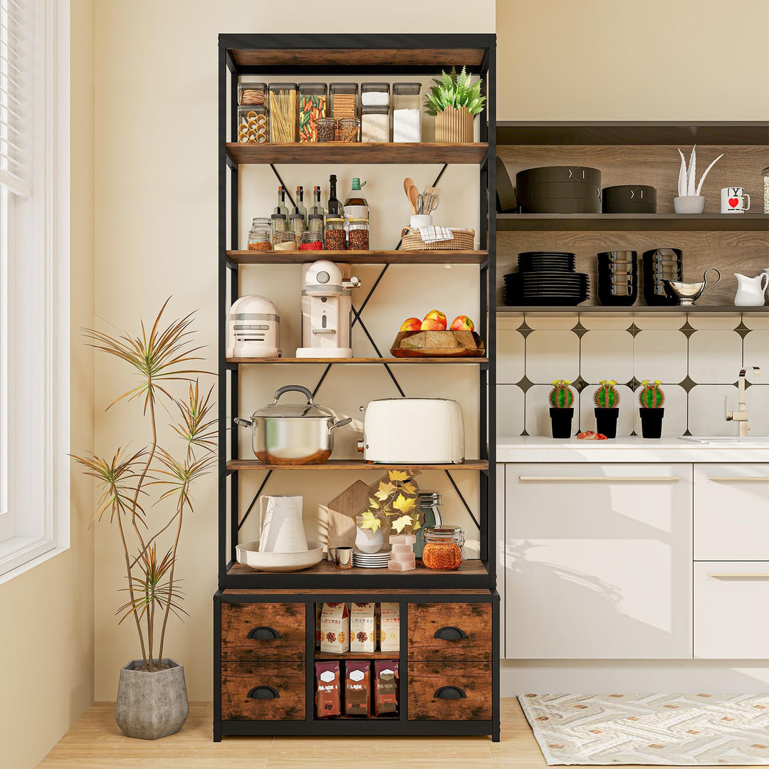 Giantex 8-Tier Bookshelf with Storage, 79" Freestanding Bookcase with 4 Fabric Drawers &amp; Adjustable Shelf