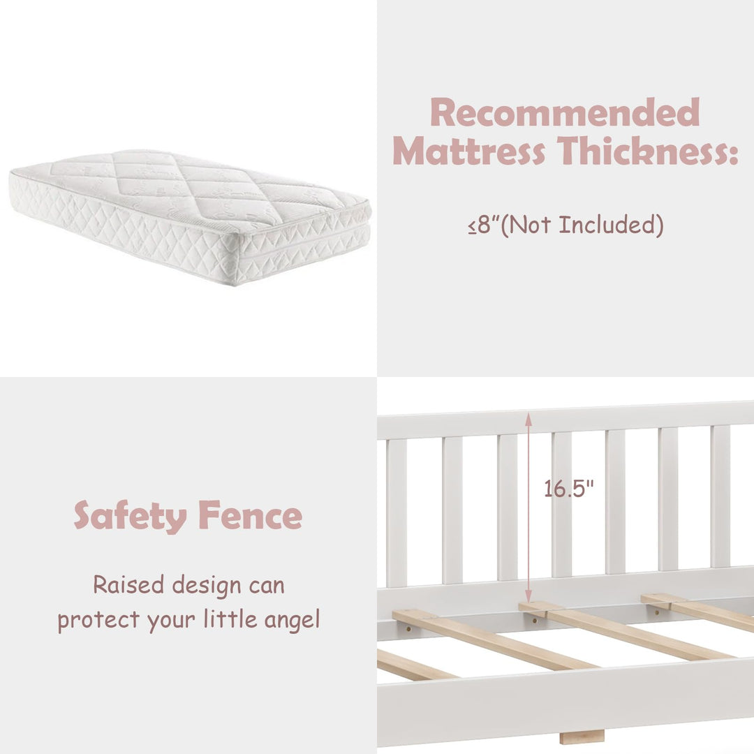 Giantex Twin House Bed with Drawers, Wooden Twin Bed Frame with Cube Storage &amp; Fence Rails