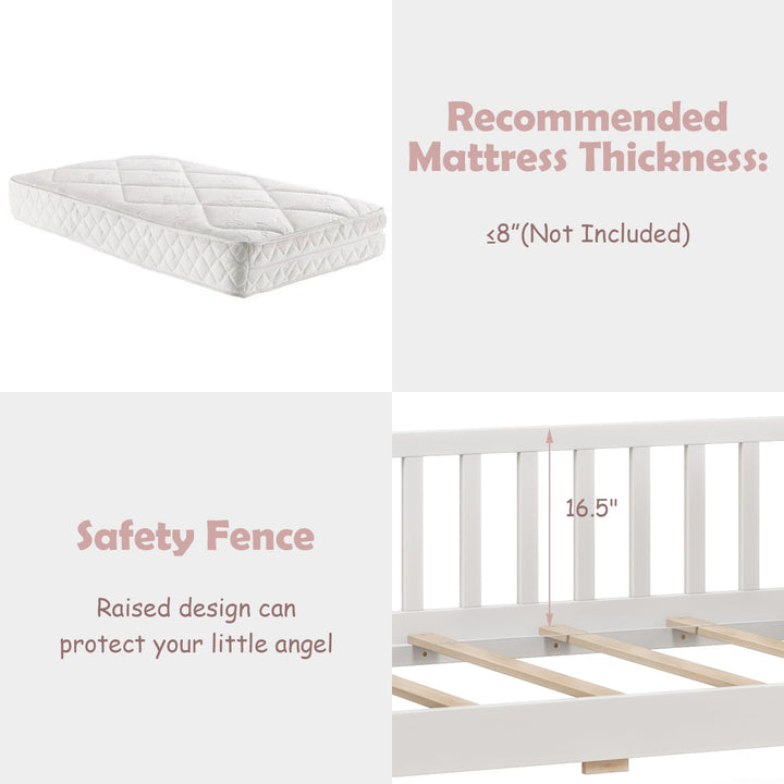 Giantex Twin House Bed with Drawers, Wooden Twin Bed Frame with Cube Storage &amp; Fence Rails