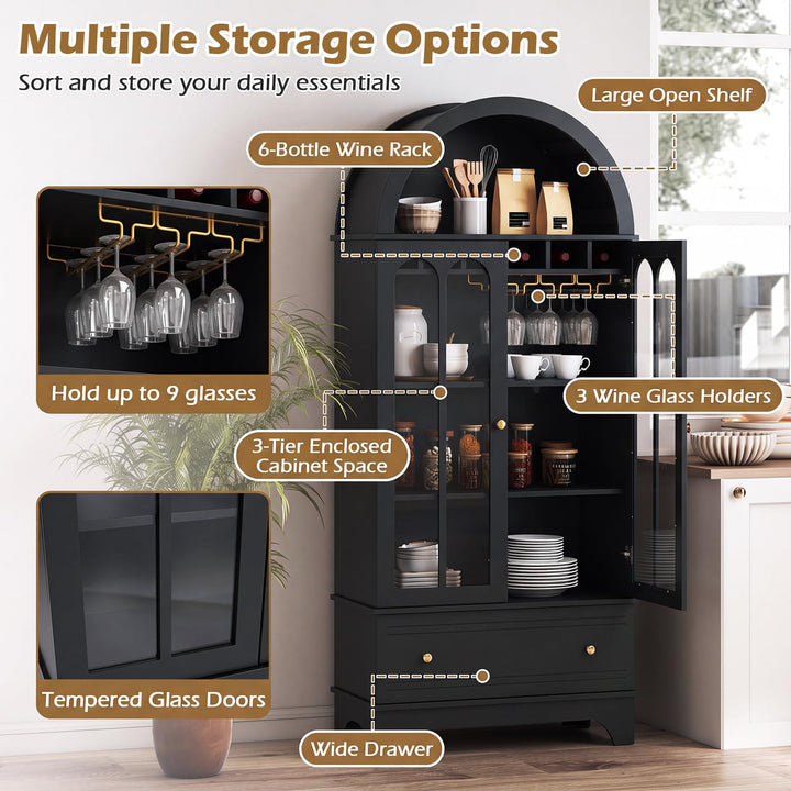 Giantex 71.5" Arched Cabinet w/Tempered Glass Doors