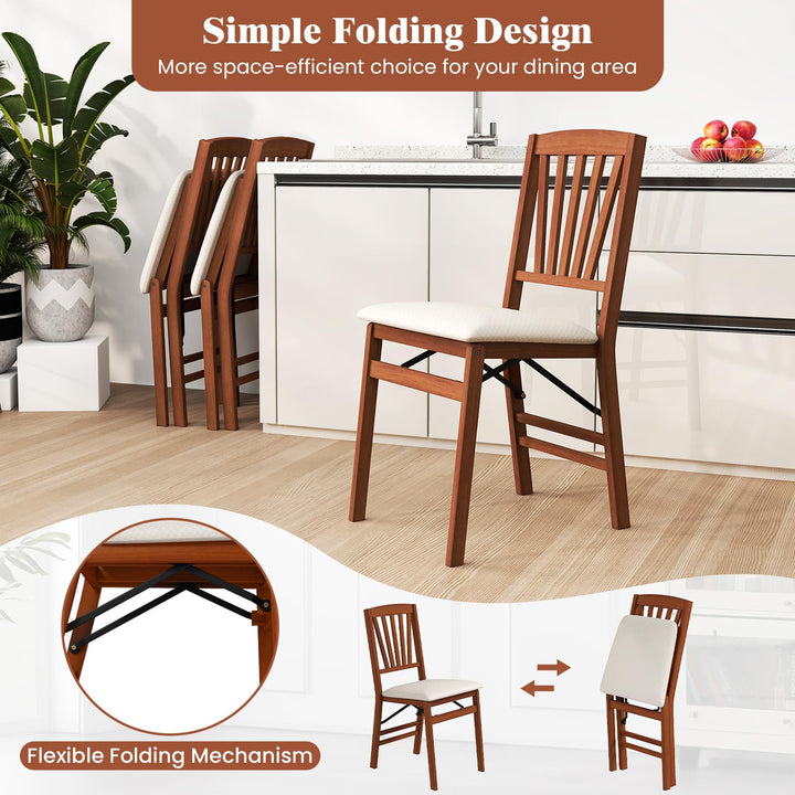 Giantex Folding Dining Chairs Set of 2/4, Modern Kitchen Chairs w/Padded Seat &amp; Slatted Backrest, Rubber Wood Frame