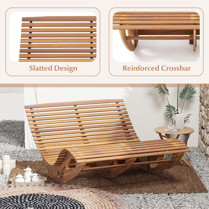 Giantex Extra-Large Dual Outdoor Rocking Chair, Acacia Wood Patio Lounge Chair with Ergonomic Curved &amp; Slatted Seat